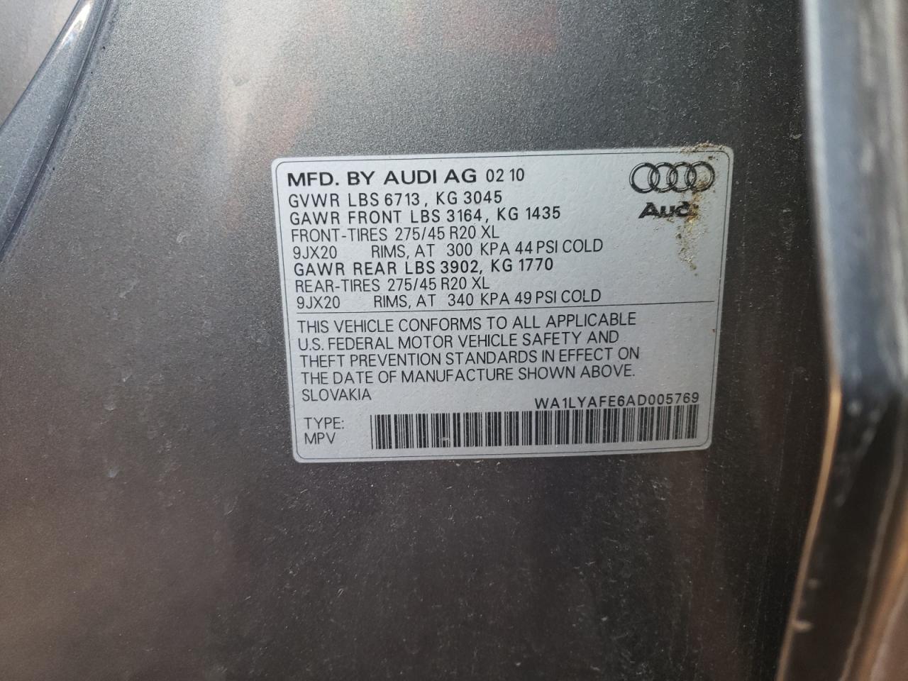 Photo 10 from auction – 2010 AUDI Q7 PREMIUM with VIN WA1LYAFE6AD005769