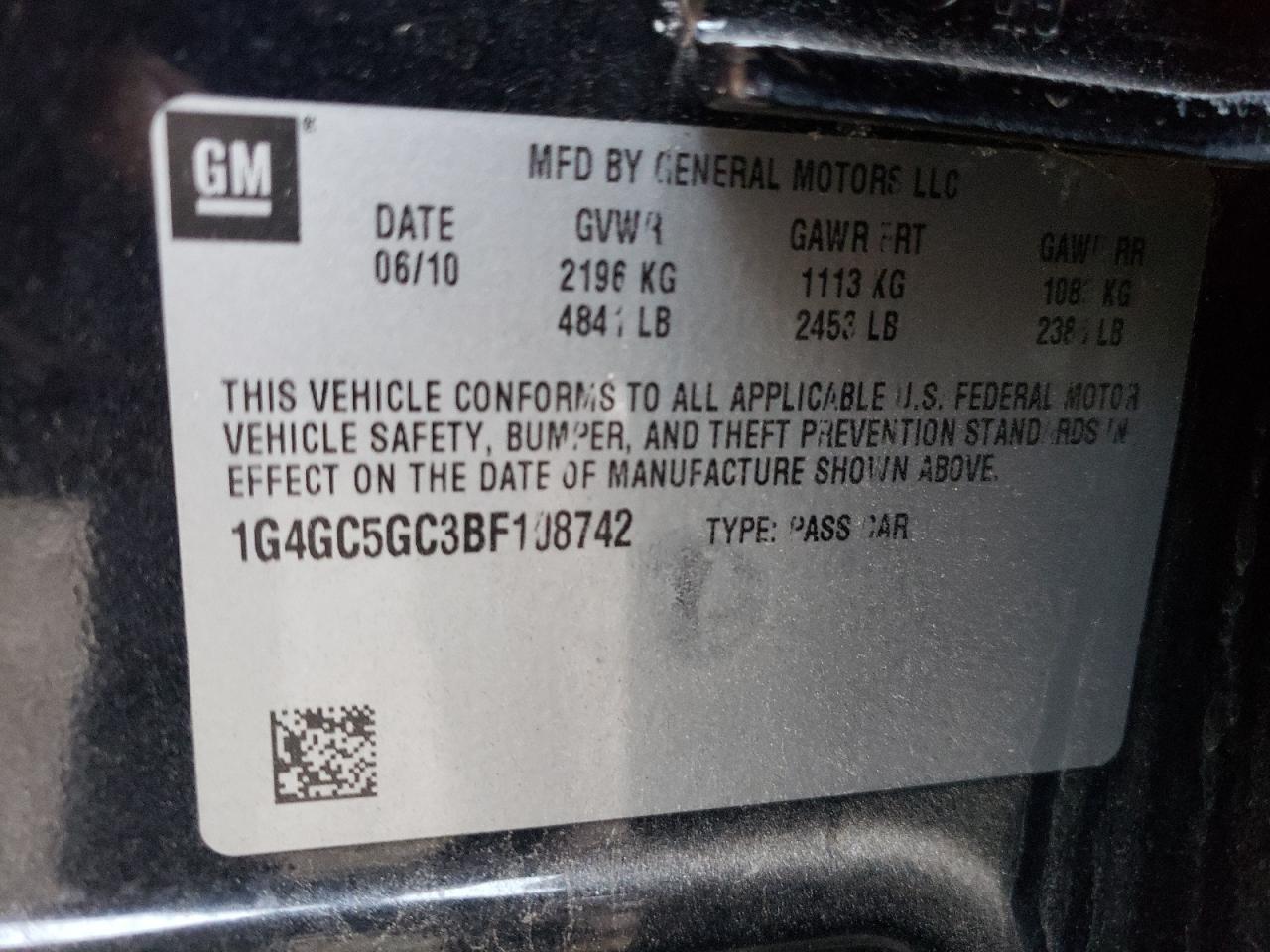 Photo 10 from auction – 2011 BUICK LACROSSE C with VIN 1G4GC5GC3BF108742