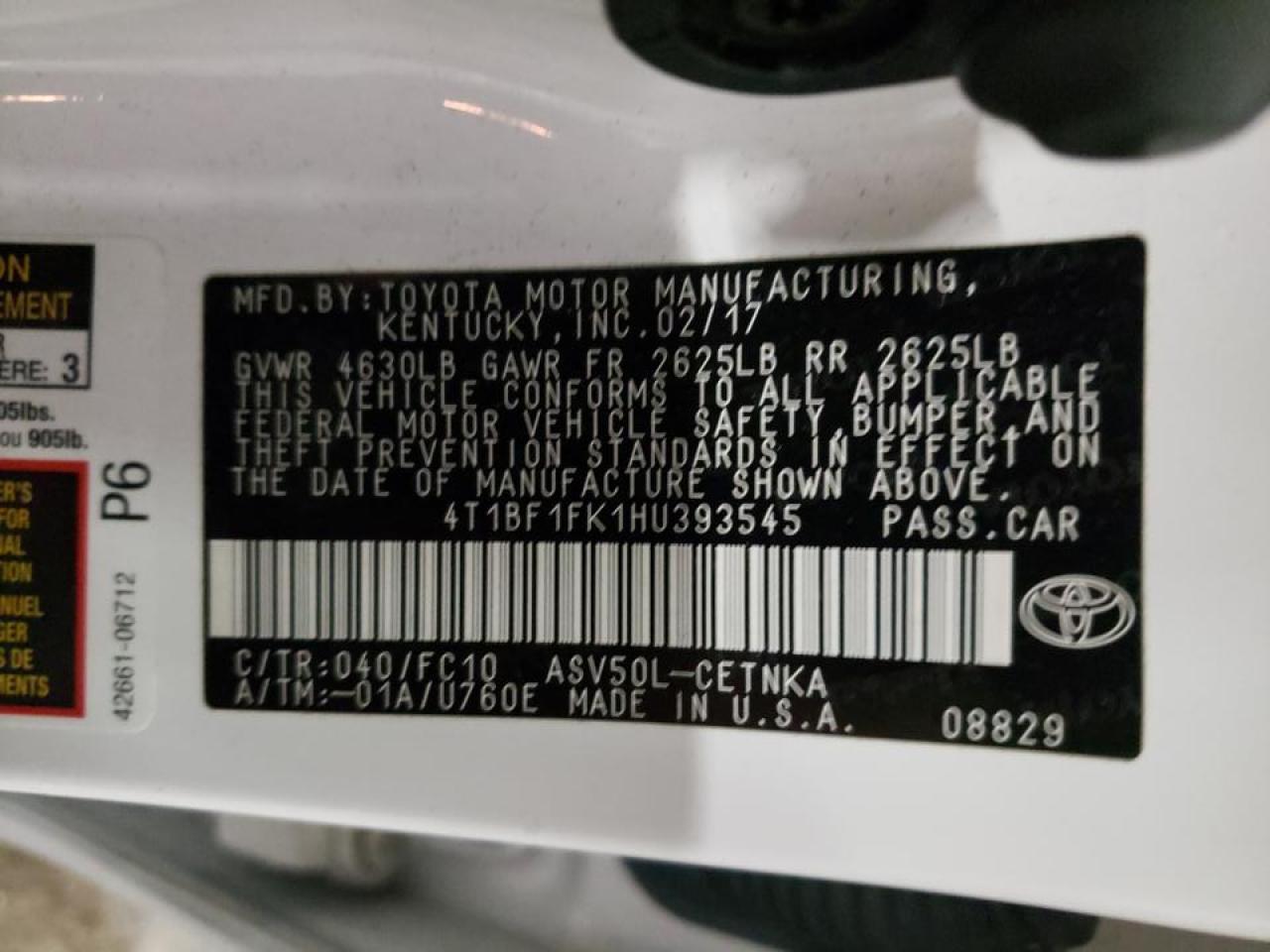 Photo 10 from auction – 2017 TOYOTA CAMRY LE with VIN 4T1BF1FK1HU393545