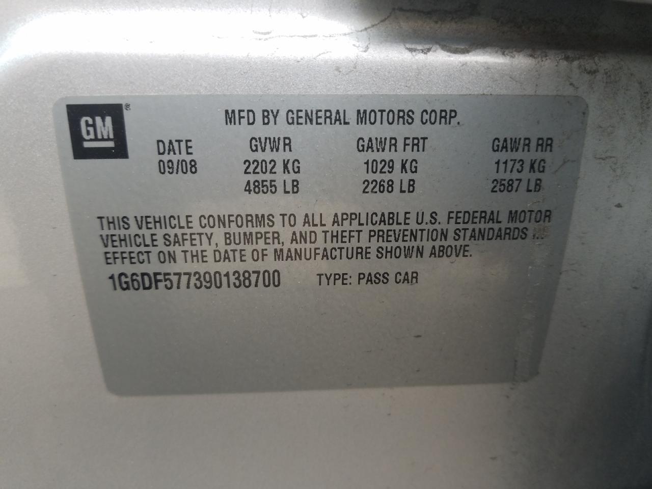 Photo 10 from auction – 2009 CADILLAC CTS with VIN 1G6DF577390138700