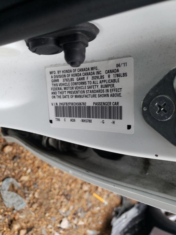 Photo 10 from auction – 2012 HONDA CIVIC EXL with VIN 2HGFB2F9XCH506782