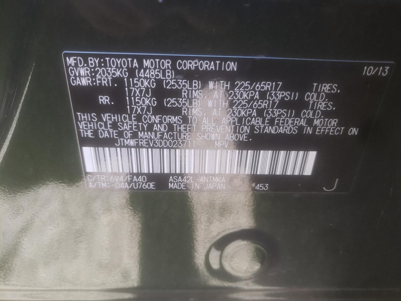 Photo 10 from auction – 2013 TOYOTA RAV4 XLE with VIN JTMWFREV3DD023711