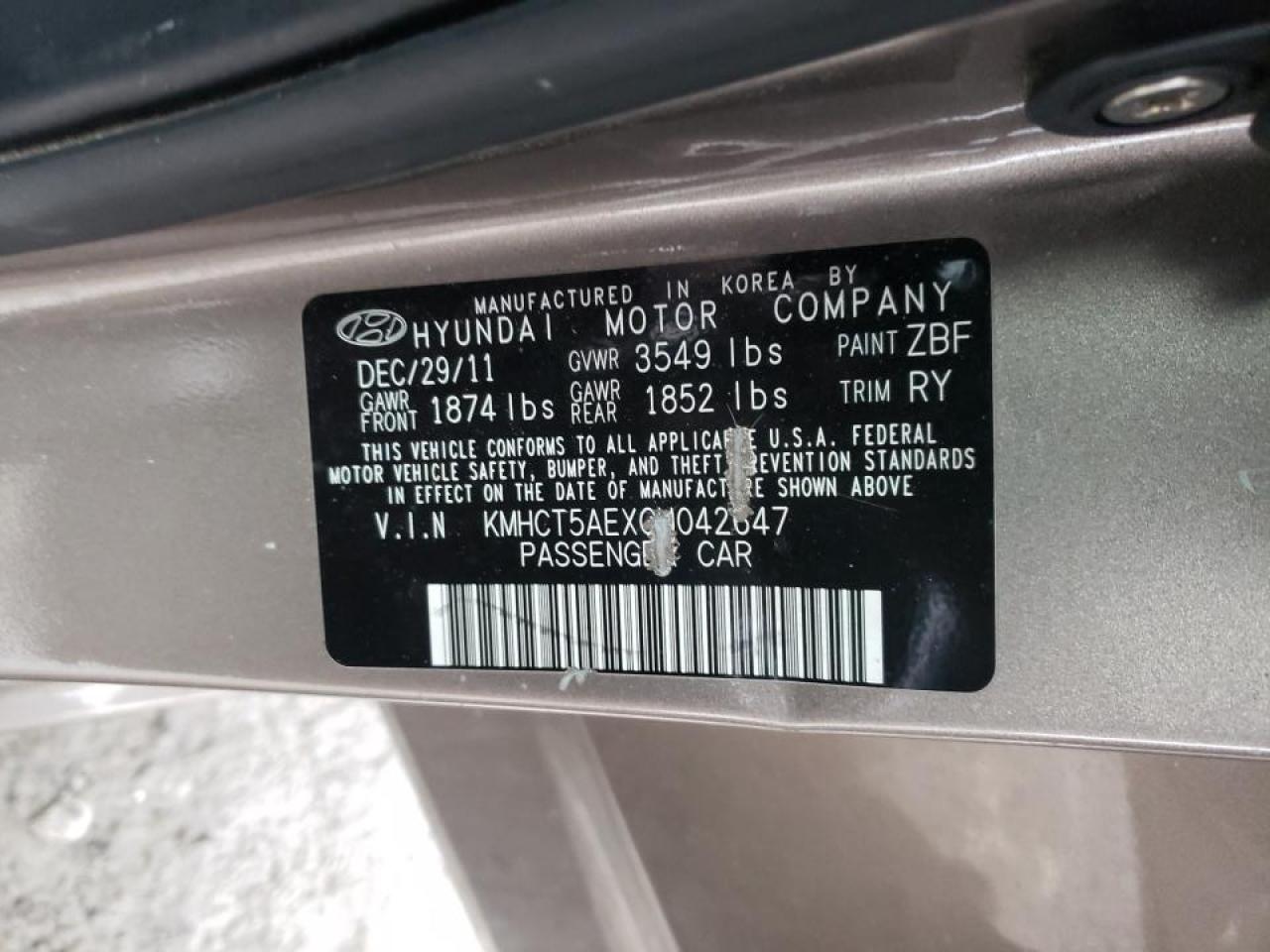 Photo 10 from auction – 2012 HYUNDAI ACCENT GLS with VIN KMHCT5AEXCU042647