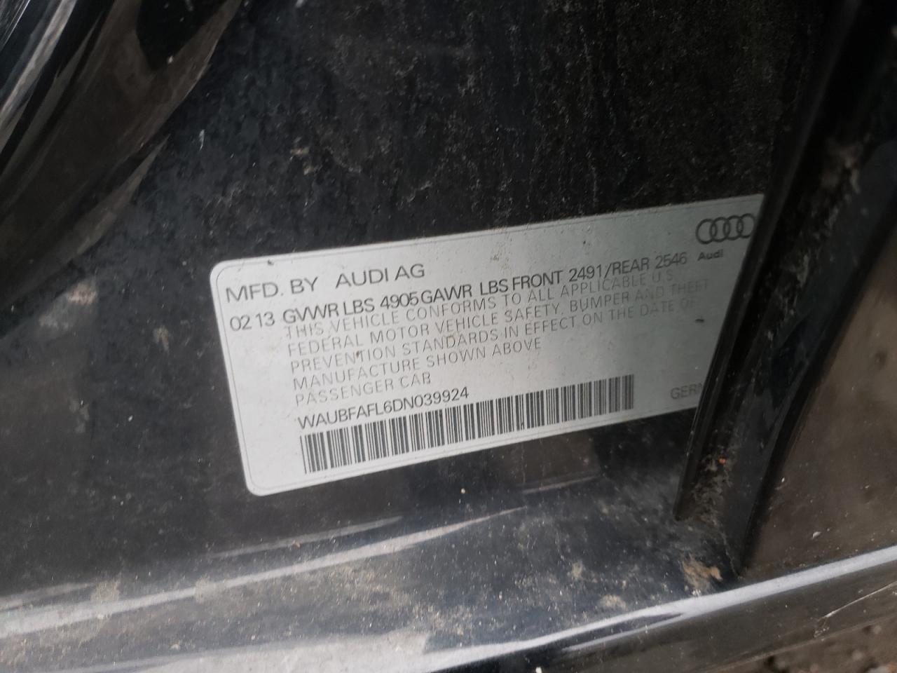 Photo 10 from auction – 2013 AUDI A4 PREMIUM with VIN WAUBFAFL6DN039924