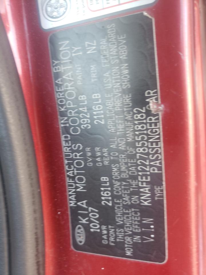 Photo 10 from auction – 2008 KIA SPECTRA with VIN KNAFE122785518182