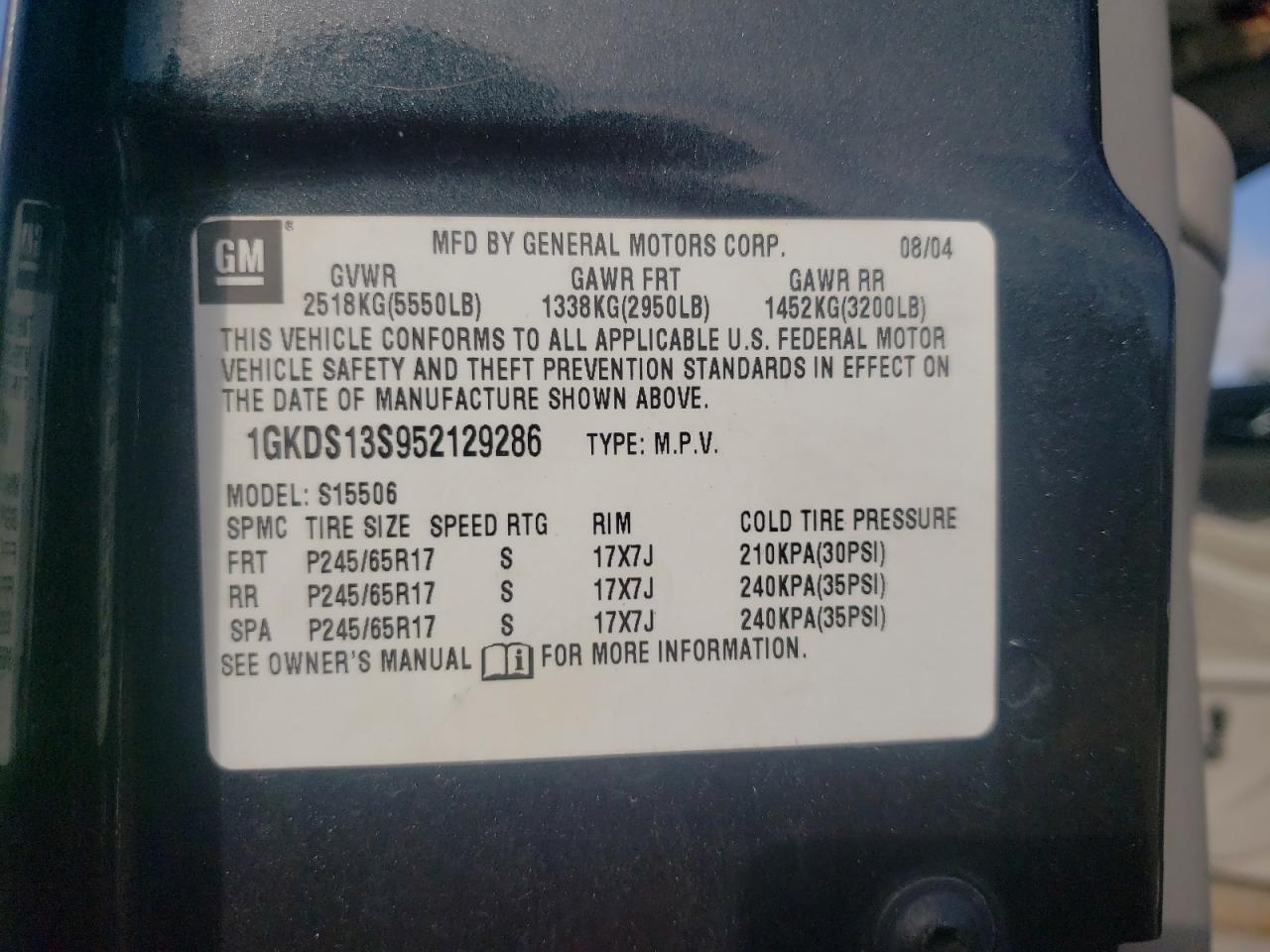 Photo 10 from auction – 2005 GMC ENVOY with VIN 1GKDS13S952129286