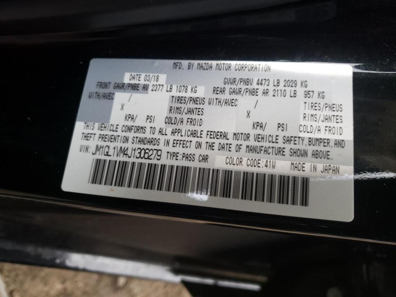 Photo 10 from auction – 2018 MAZDA 6 TOURING with VIN JM1GL1VM4J1306279