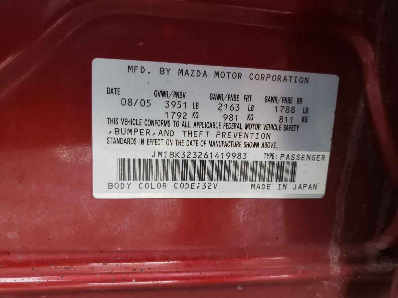 Photo 10 from auction – 2006 MAZDA 3 S with VIN JM1BK323261419983