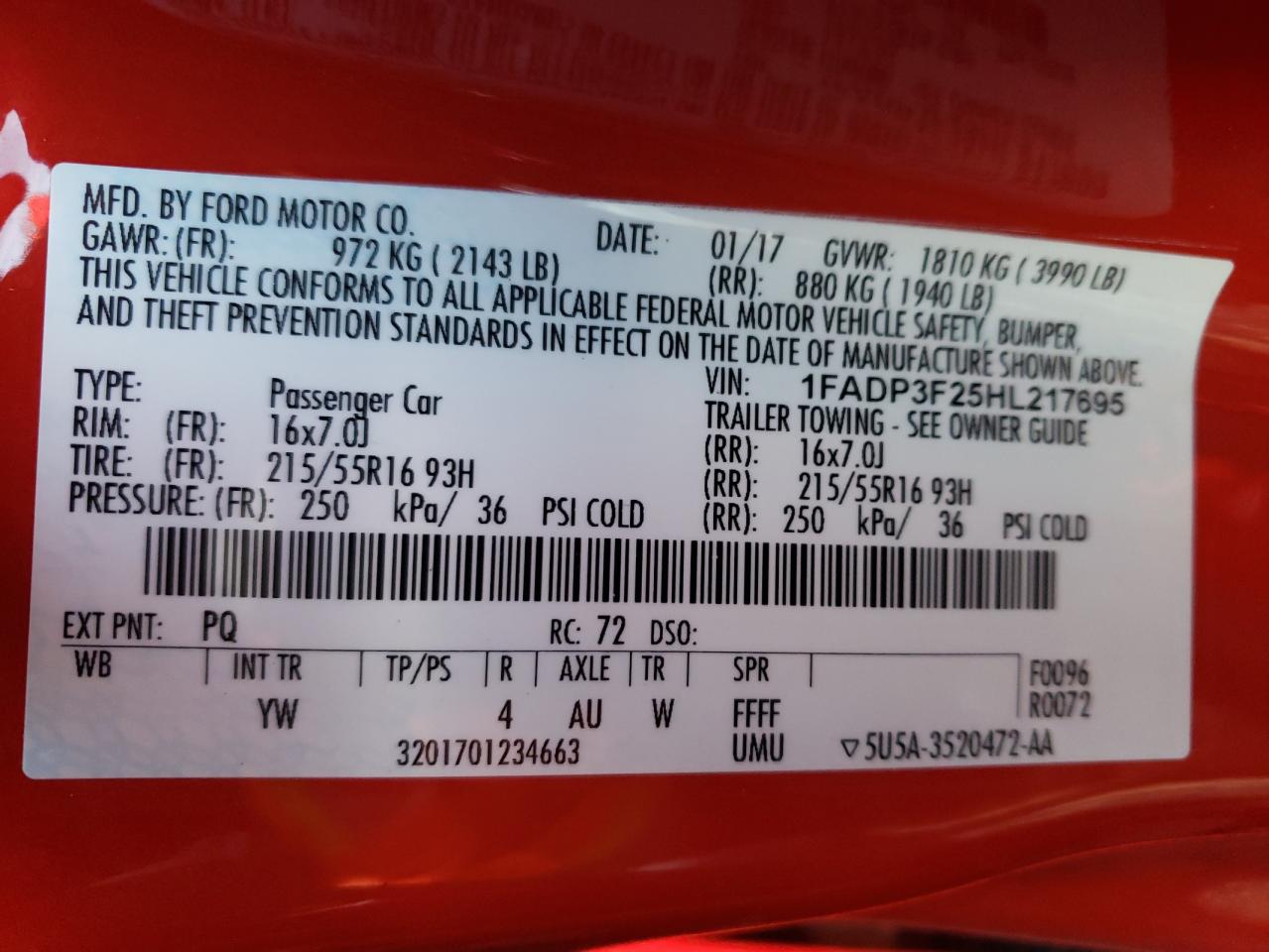 Photo 10 from auction – 2017 FORD FOCUS SE with VIN 1FADP3F25HL217695
