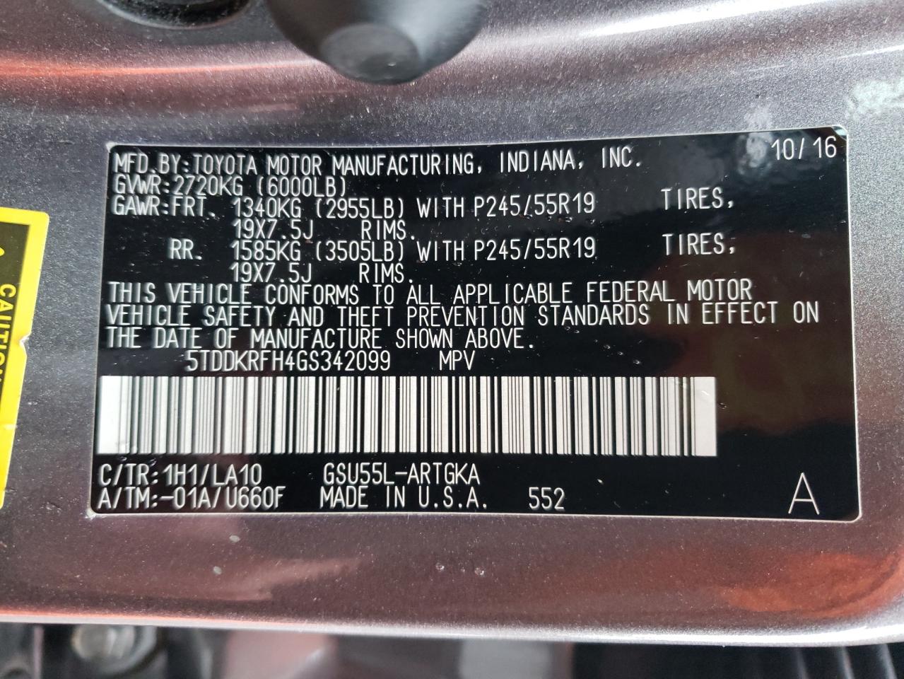 Photo 10 from auction – 2016 TOYOTA HIGHLANDER with VIN 5TDDKRFH4GS342099