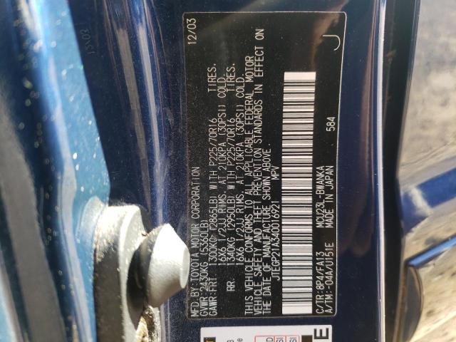 Photo 10 from auction – 2004 TOYOTA HIGHLANDER with VIN JTEGP21A340016921