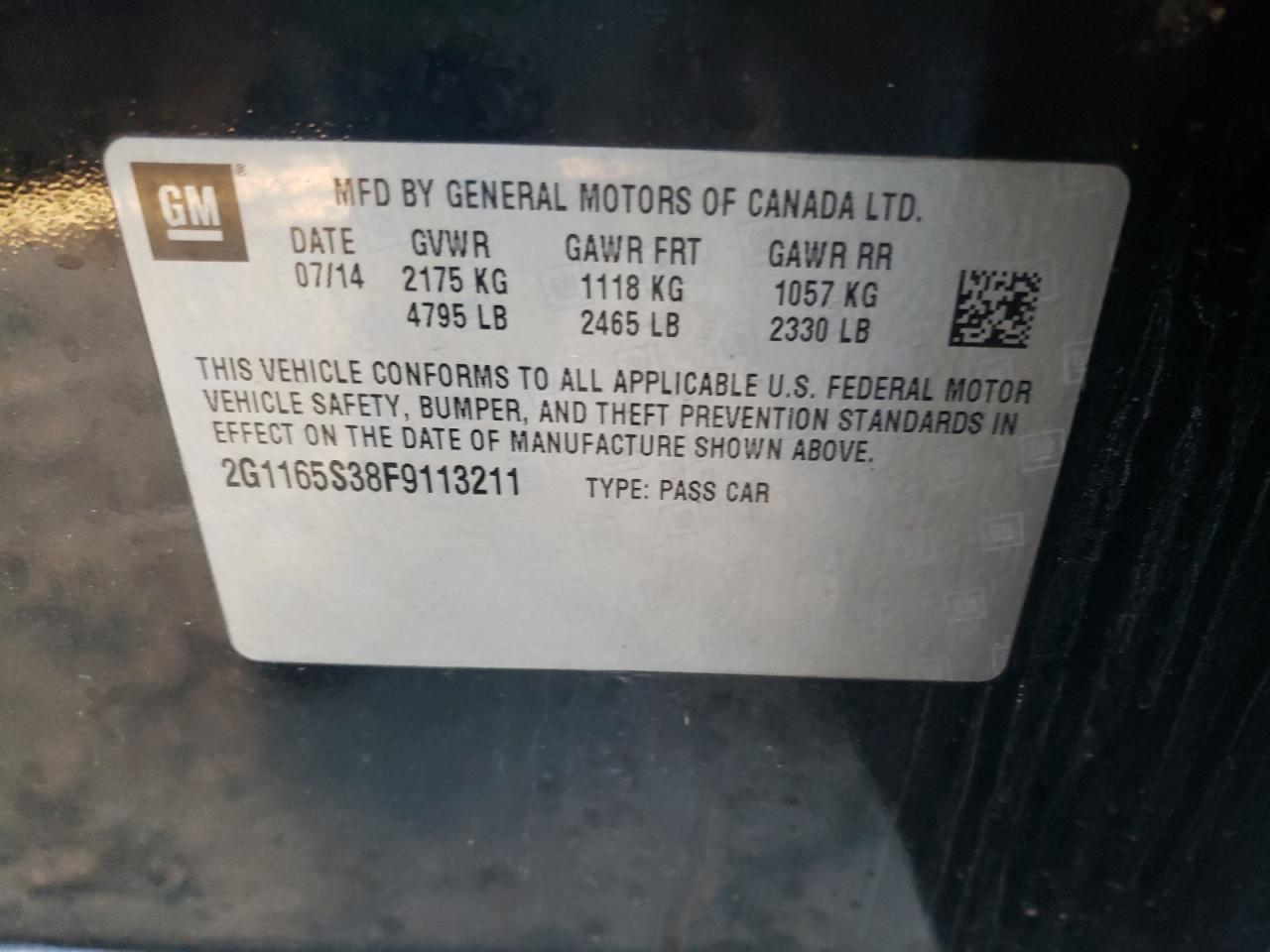 Photo 10 from auction – 2015 CHEVROLET IMPALA LTZ with VIN 2G1165S38F9113211