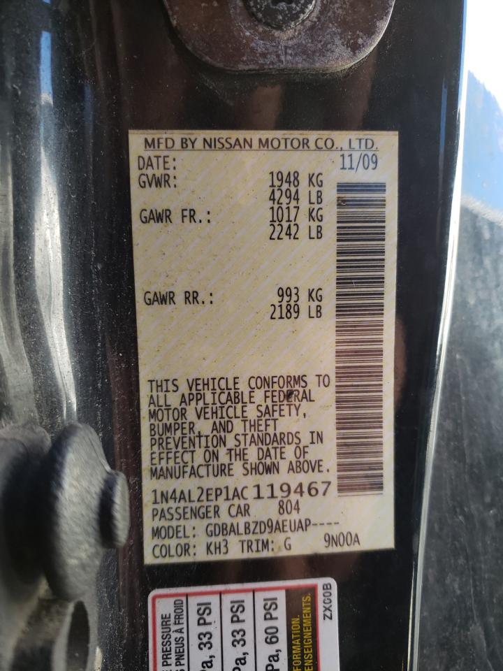 Photo 10 from auction – 2010 NISSAN ALTIMA S with VIN 1N4AL2EP1AC119467