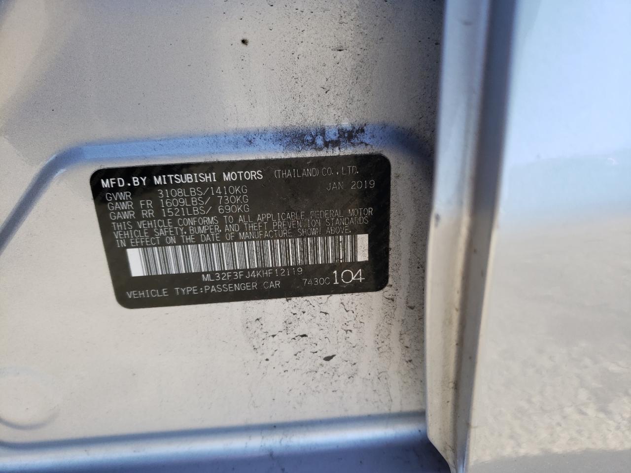 Photo 10 from auction – 2019 MITSUBISHI MIRAGE G4 with VIN ML32F3FJ4KHF12119