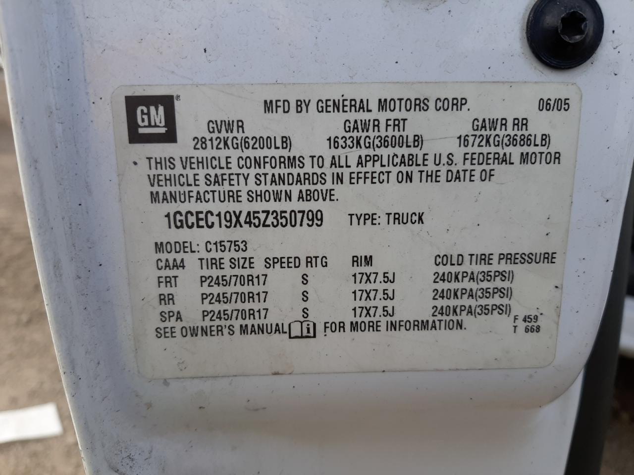 Photo 10 from auction – 2005 CHEVROLET SILVERADO with VIN 1GCEC19X45Z350799