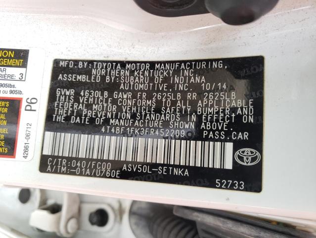 Photo 10 from auction – 2015 TOYOTA CAMRY with VIN 4T4BF1FK3FR452209
