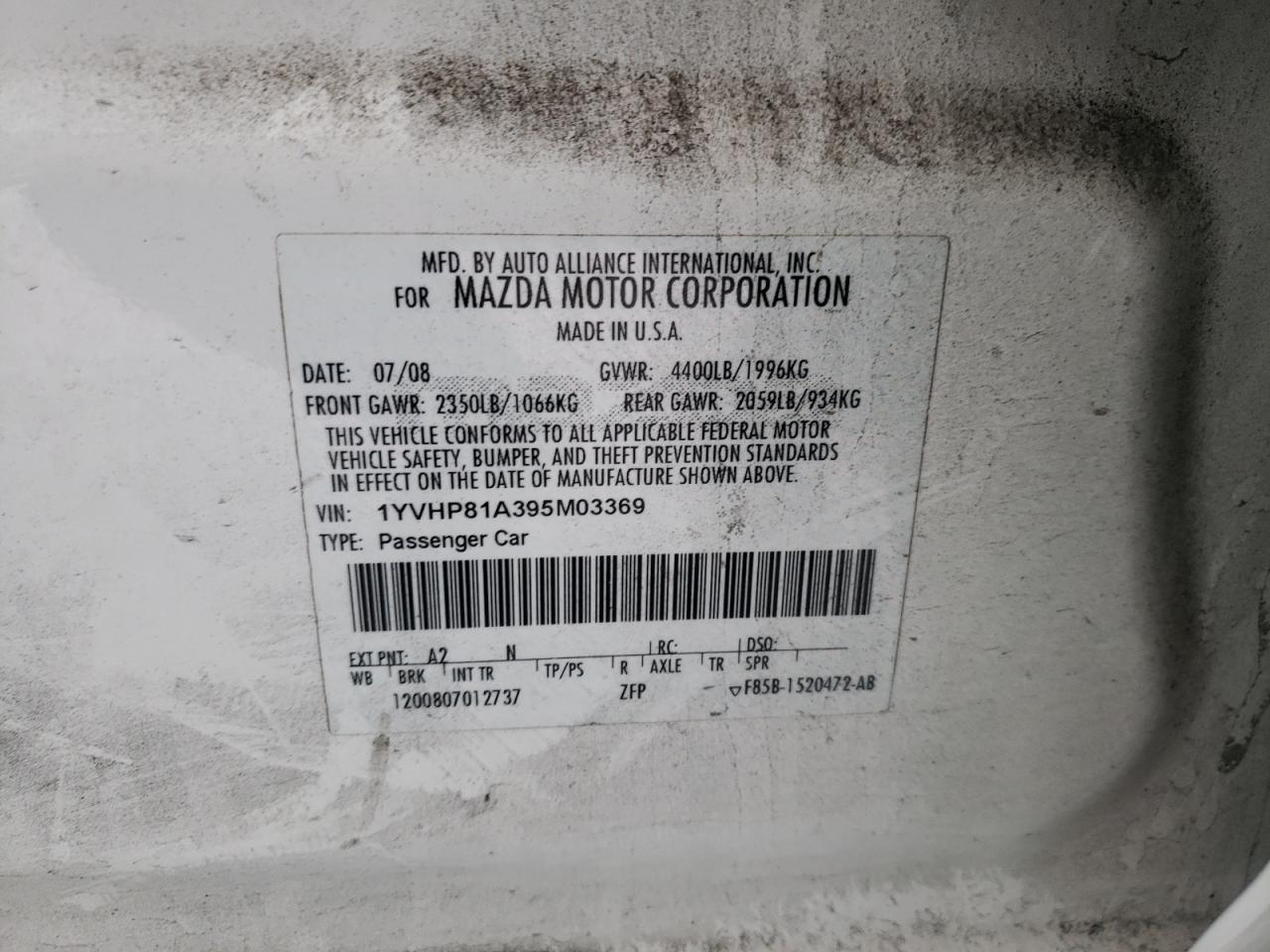 صورة رقم 10 من المزاد - 2009 MAZDA 6 I مع VIN 1YVHP81A395M03369