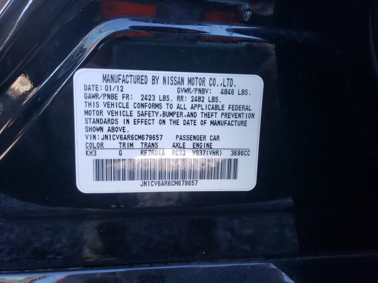 Photo 10 from auction – 2012 INFINITI G37 with VIN JN1CV6AR6CM679657