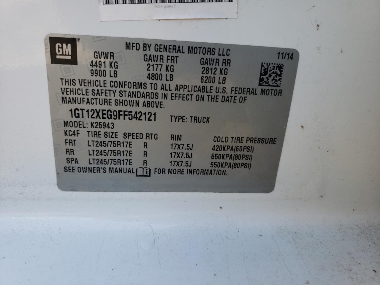 Photo 10 from auction – 2015 GMC SIERRA K25 with VIN 1GT12XEG9FF542121