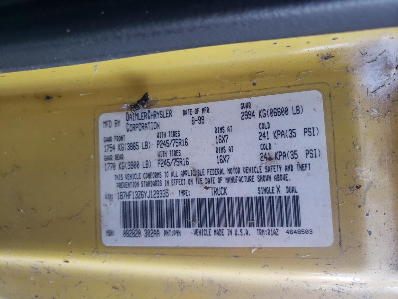 Zdjęcie 10 z aukcji – 2000 DODGE RAM 1500 z VIN 1B7HF13Z6YJ129335