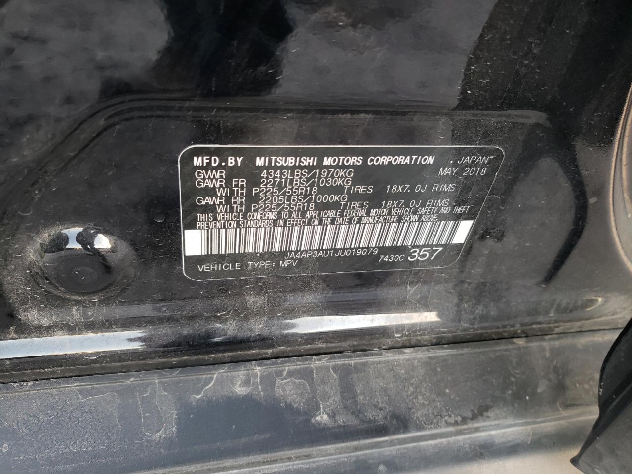 Photo 10 from auction – 2018 MITSUBISHI OUTLANDER with VIN JA4AP3AU1JU019079