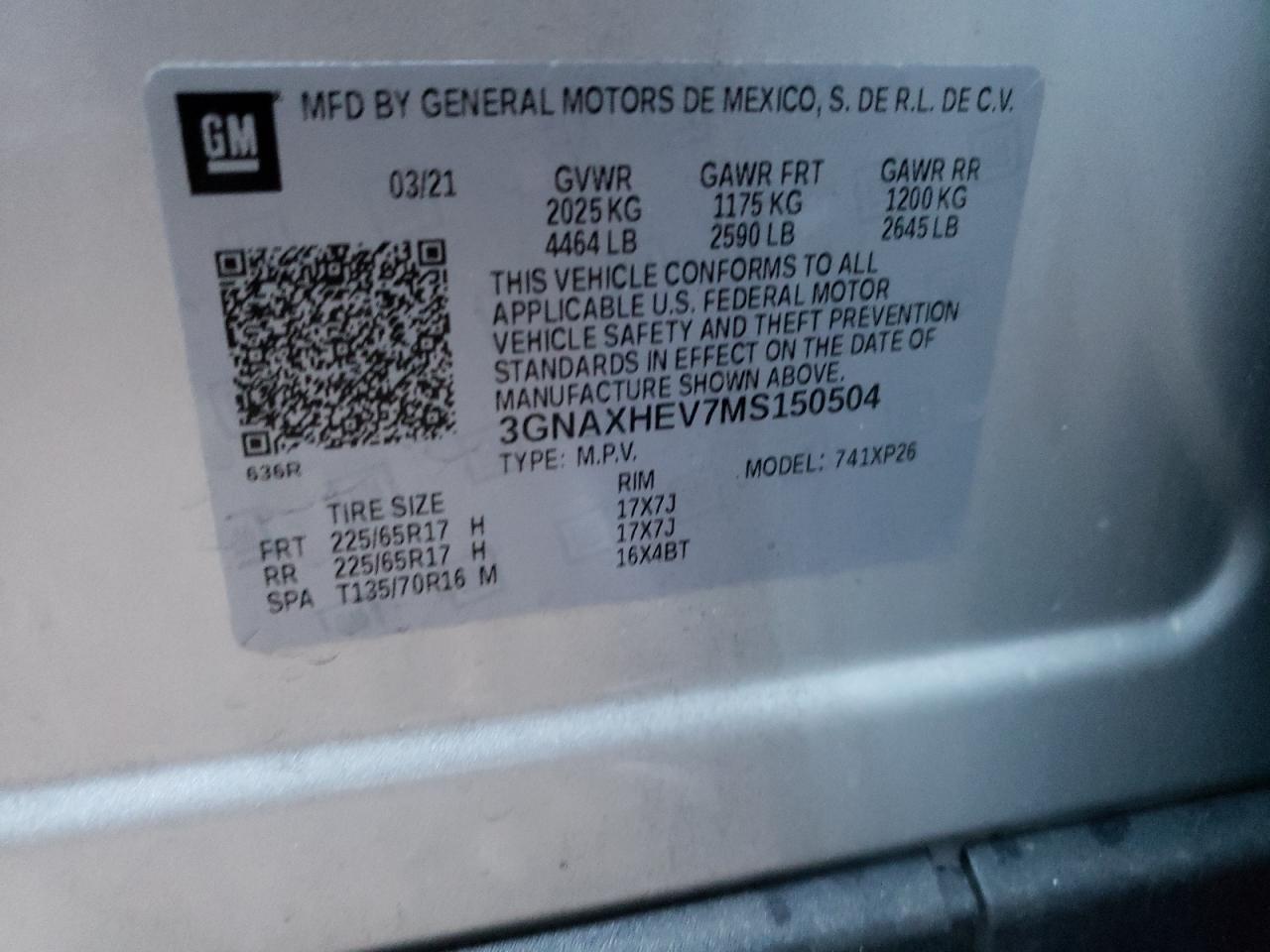 Photo 10 from auction – 2021 CHEVROLET EQUINOX LS with VIN 3GNAXHEV7MS150504