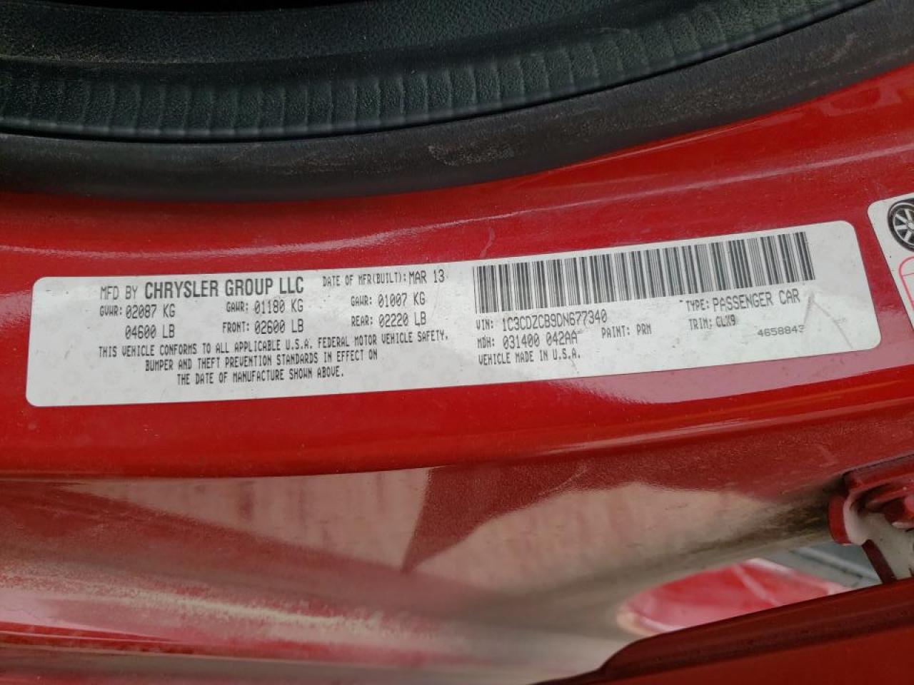 Photo 10 from auction – 2013 DODGE AVENGER SX with VIN 1C3CDZCB9DN677340