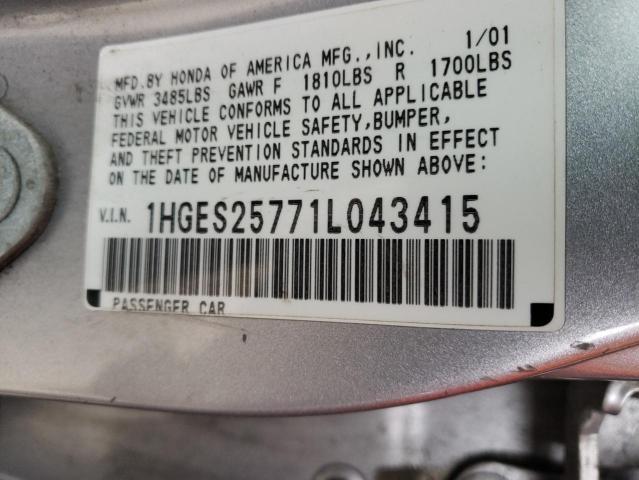 Photo 10 from auction – 2001 HONDA CIVIC EX with VIN 1HGES25771L043415