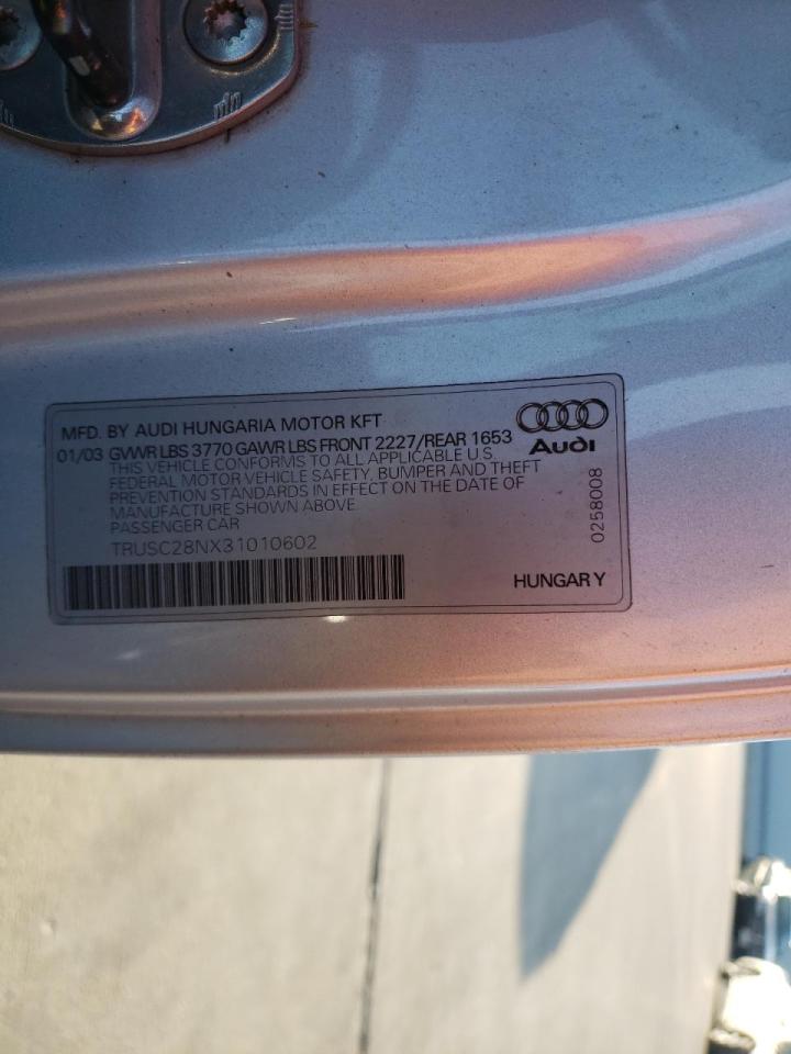 Photo 10 from auction – 2003 AUDI TT with VIN TRUSC28NX31010602