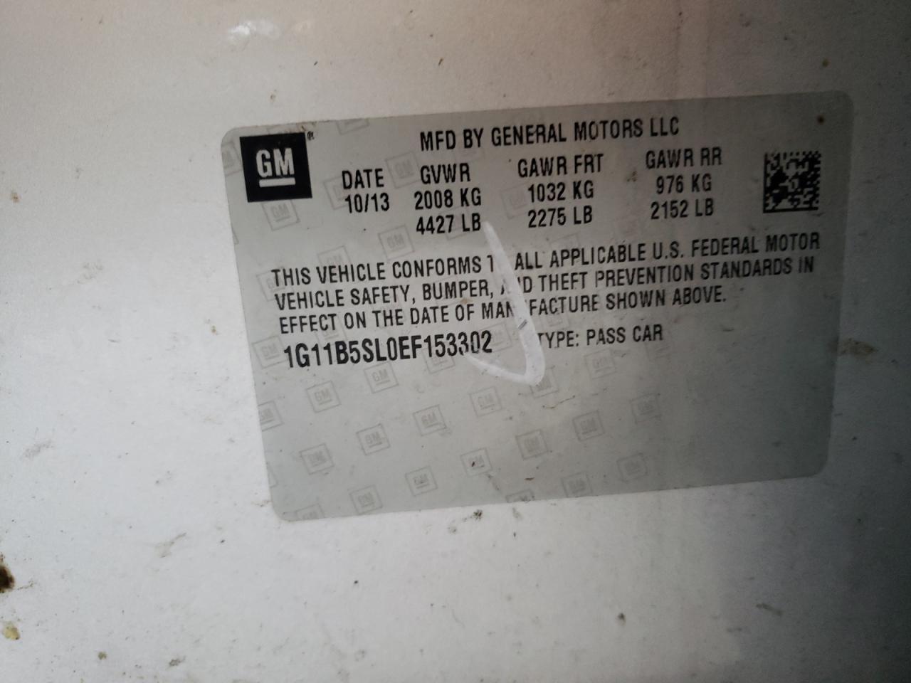 Photo 10 from auction – 2014 CHEVROLET MALIBU LS with VIN 1G11B5SL0EF153302
