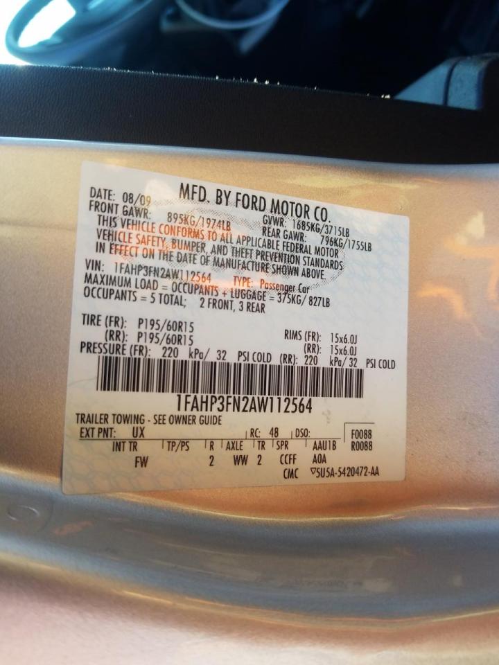 Photo 10 from auction – 2010 FORD FOCUS SE with VIN 1FAHP3FN2AW112564