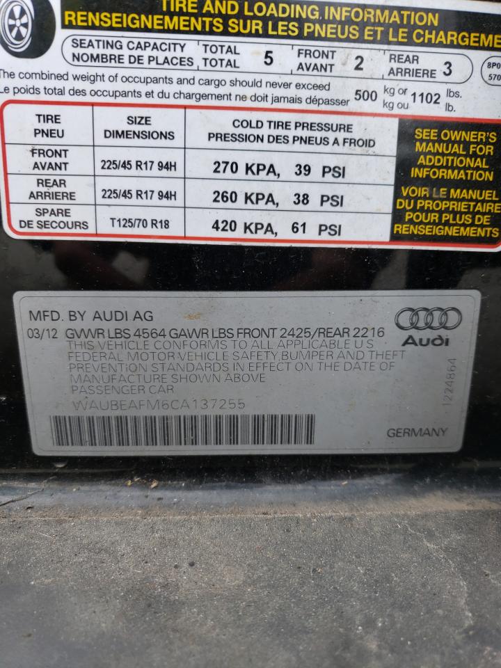 Photo 10 from auction – 2012 AUDI A3 PREMIUM with VIN WAUBEAFM6CA137255