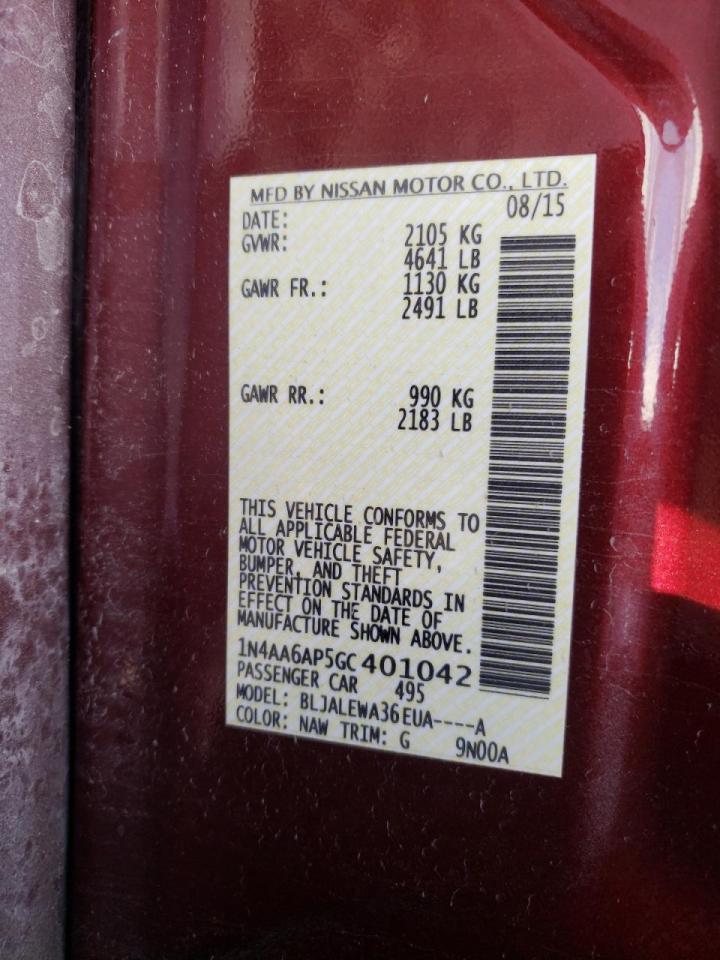 Photo 10 from auction – 2016 NISSAN MAXIMA 3.5 with VIN 1N4AA6AP5GC401042