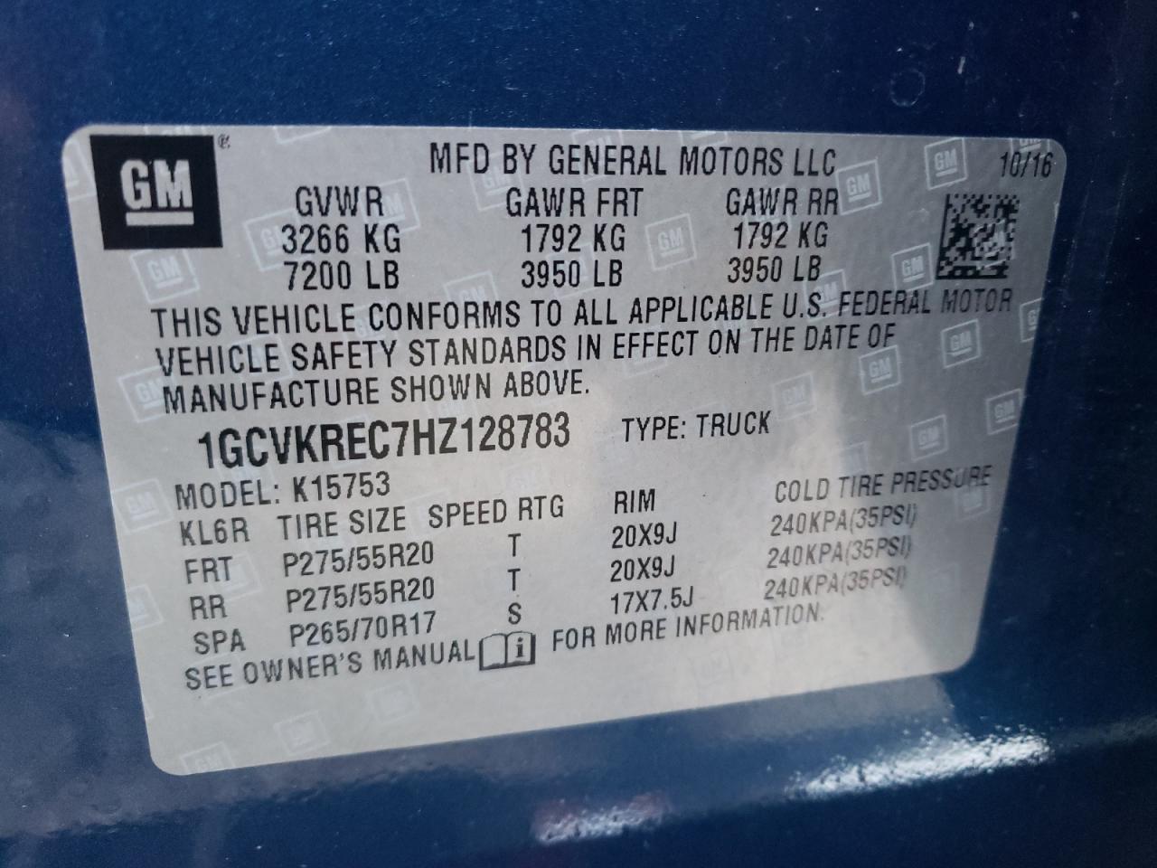 Photo 10 from auction – 2017 CHEVROLET SILVERADO with VIN 1GCVKREC7HZ128783