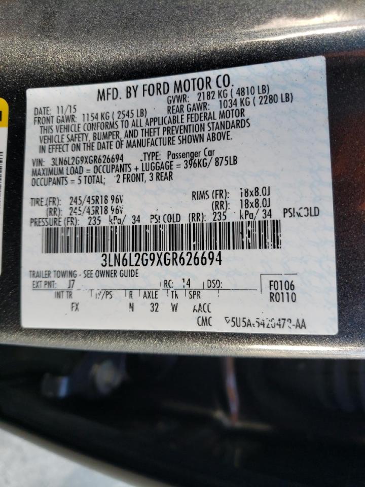 Photo 10 from auction – 2016 LINCOLN MKZ with VIN 3LN6L2G9XGR626694