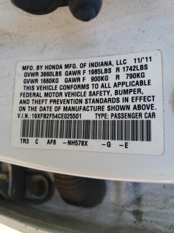Photo 10 from auction – 2012 HONDA CIVIC LX with VIN 19XFB2F54CE025501