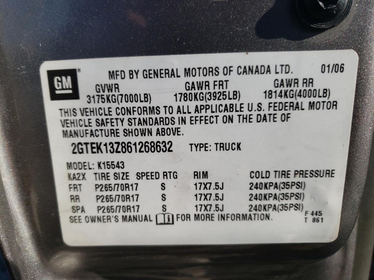 Photo 10 from auction – 2006 GMC NEW SIERRA with VIN 2GTEK13Z861268632