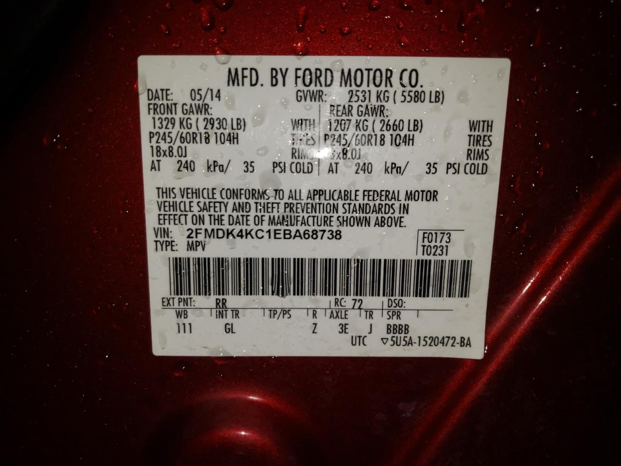 Photo 10 from auction – 2014 FORD EDGE LIMIT with VIN 2FMDK4KC1EBA68738