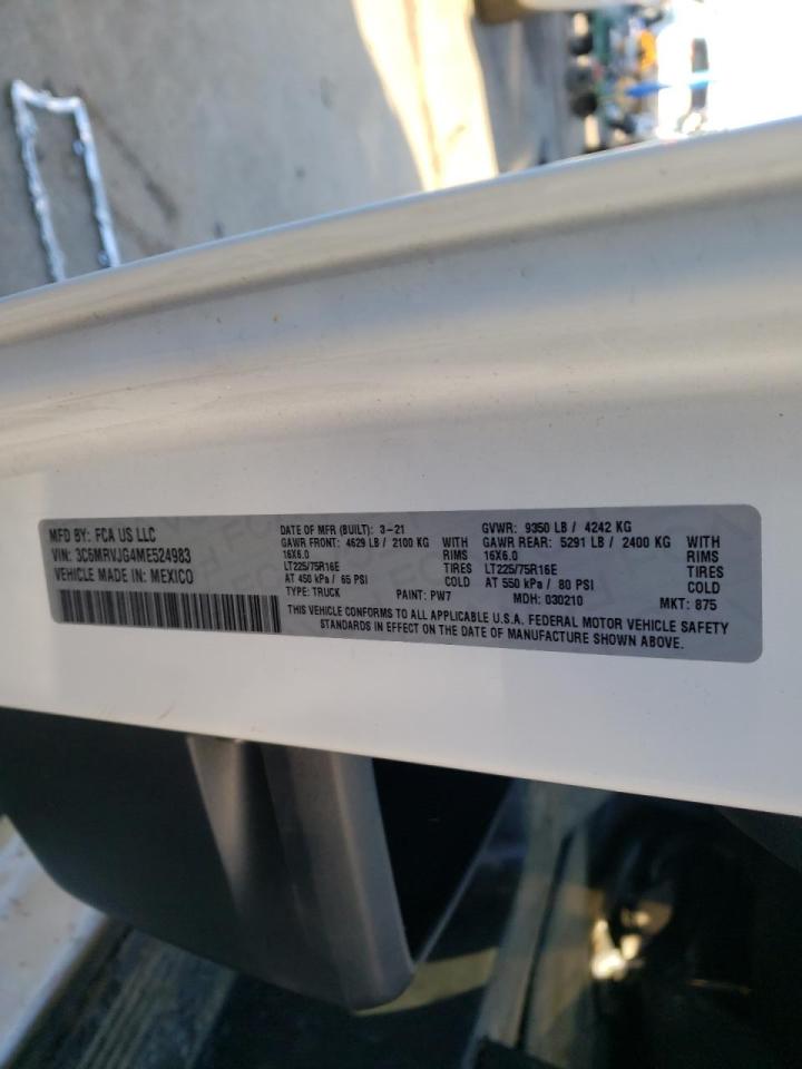 Photo 10 from auction – 2021 RAM PROMASTER with VIN 3C6MRVJG4ME524983