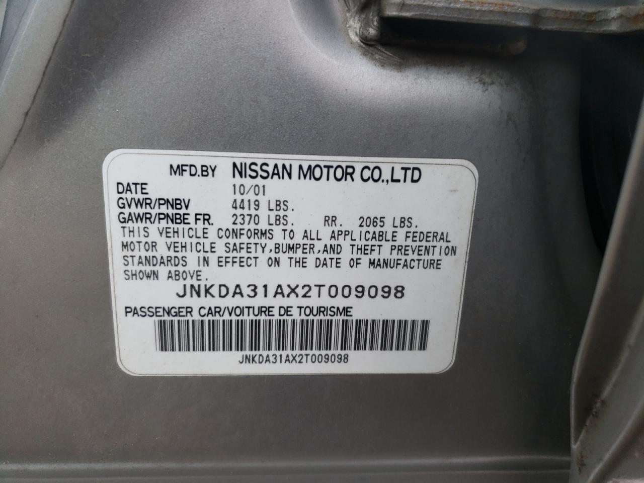 Photo 10 from auction – 2002 INFINITI I35 with VIN JNKDA31AX2T009098