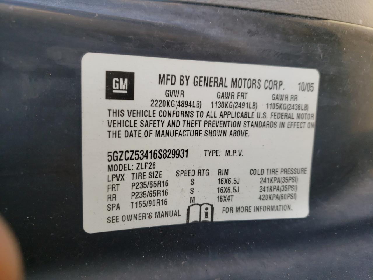 Photo 10 from auction – 2006 SATURN VUE with VIN 5GZCZ53416S829931