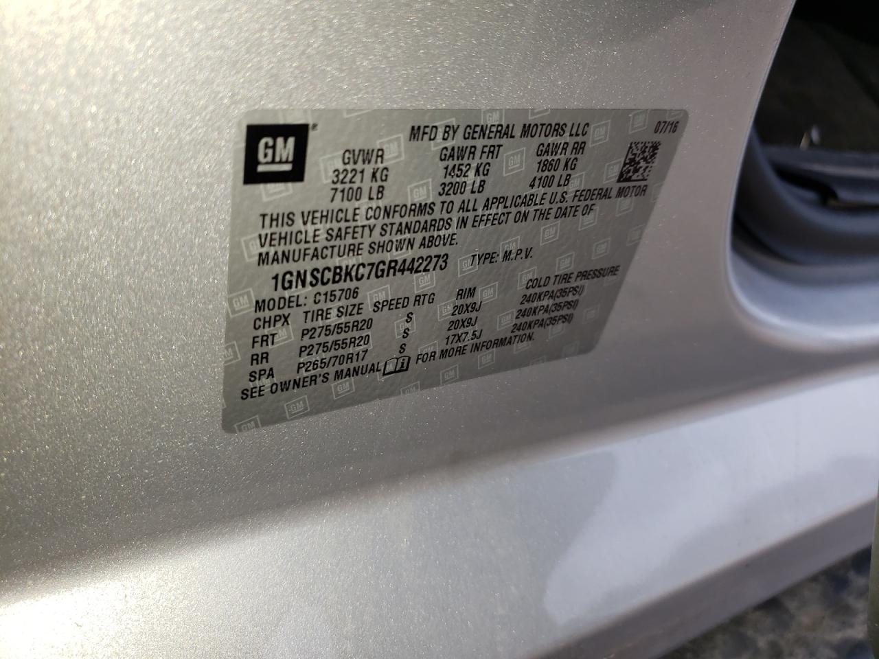 Photo 10 from auction – 2016 CHEVROLET TAHOE C150 with VIN 1GNSCBKC7GR442273
