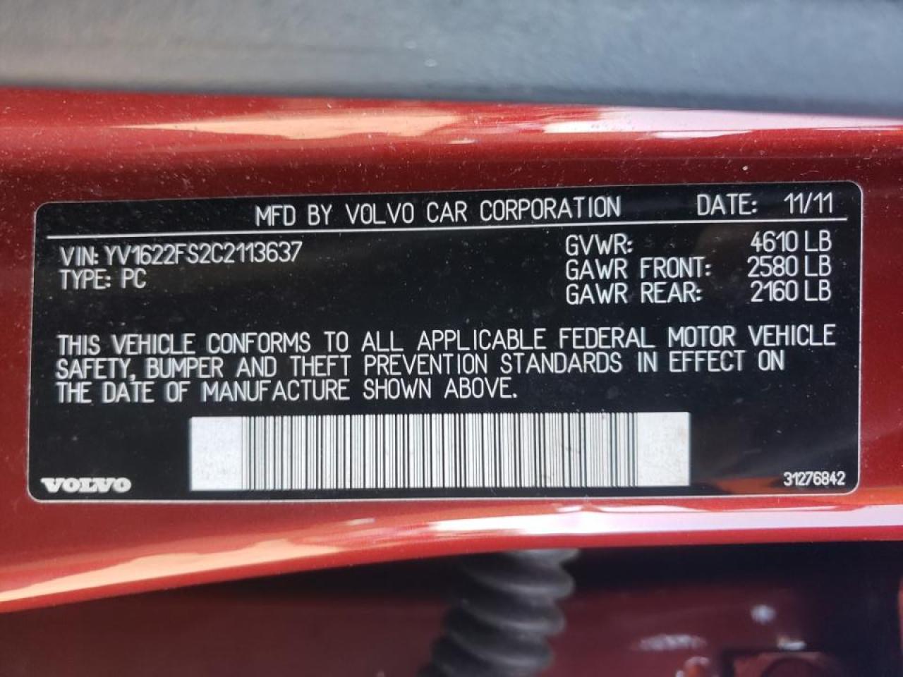 Photo 10 from auction – 2012 VOLVO S60 T5 with VIN YV1622FS2C2113637