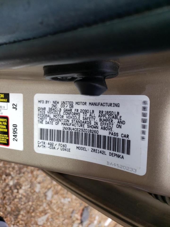 Photo 10 from auction – 2009 TOYOTA COROLLA BA with VIN 1NXBU40E29Z018260