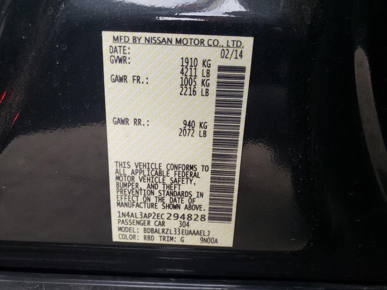 Photo 10 from auction – 2014 NISSAN ALTIMA 2.5 with VIN 1N4AL3AP2EC294828
