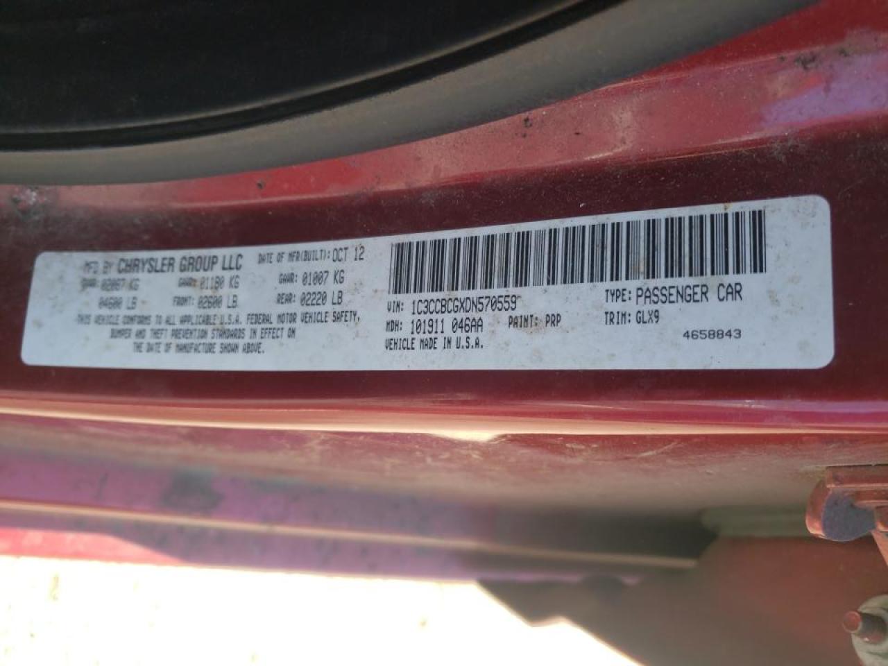 Photo 10 from auction – 2013 CHRYSLER 200 LIMITE with VIN 1C3CCBCGXDN570559