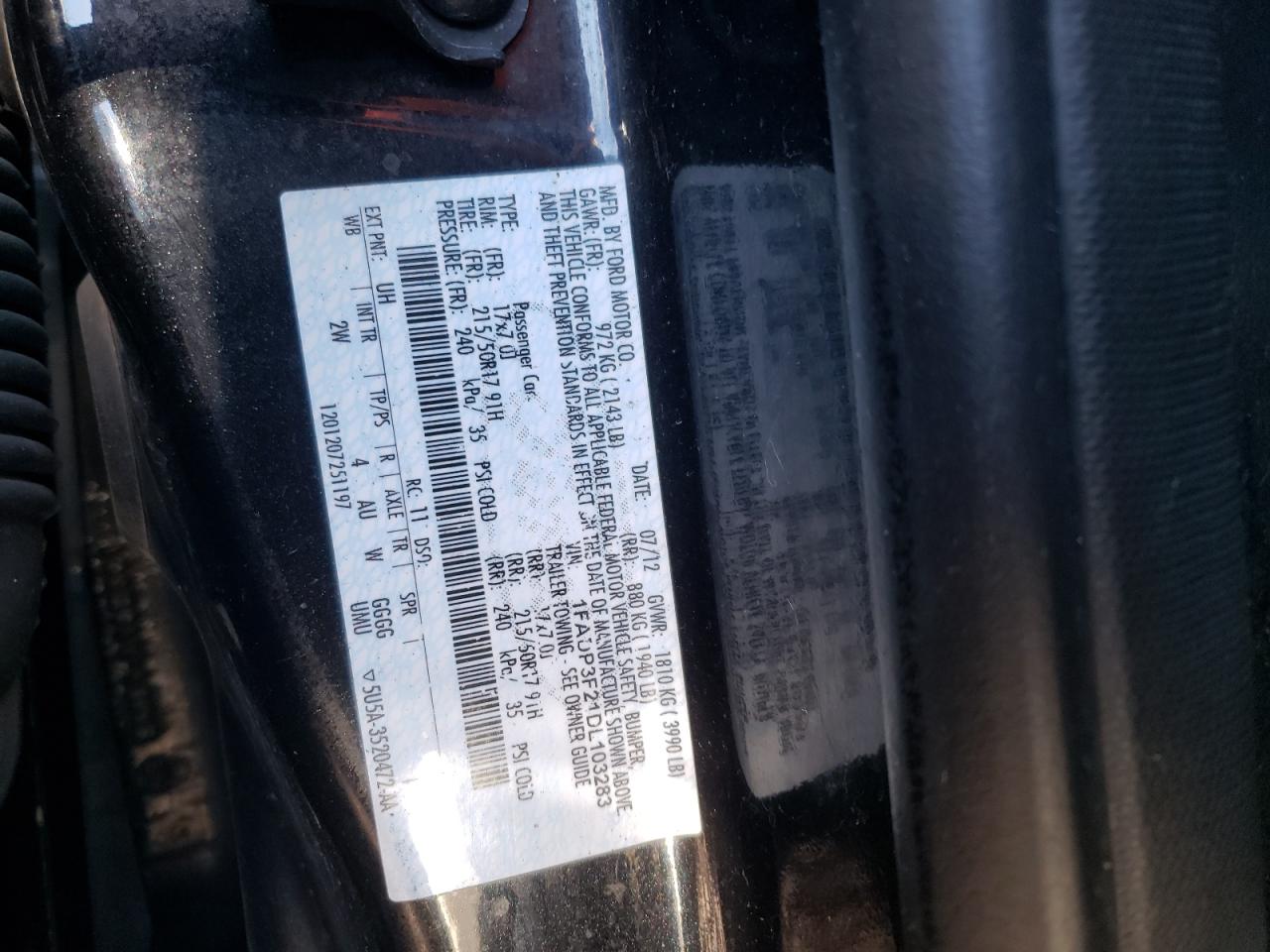 Photo 10 from auction – 2013 FORD FOCUS SE with VIN 1FADP3F21DL103283