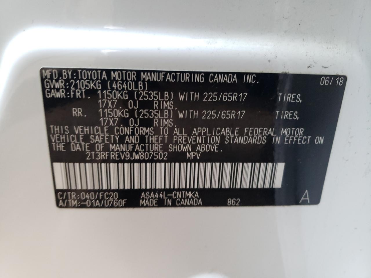 Photo 10 from auction – 2018 TOYOTA RAV4 ADVEN with VIN 2T3RFREV9JW807502