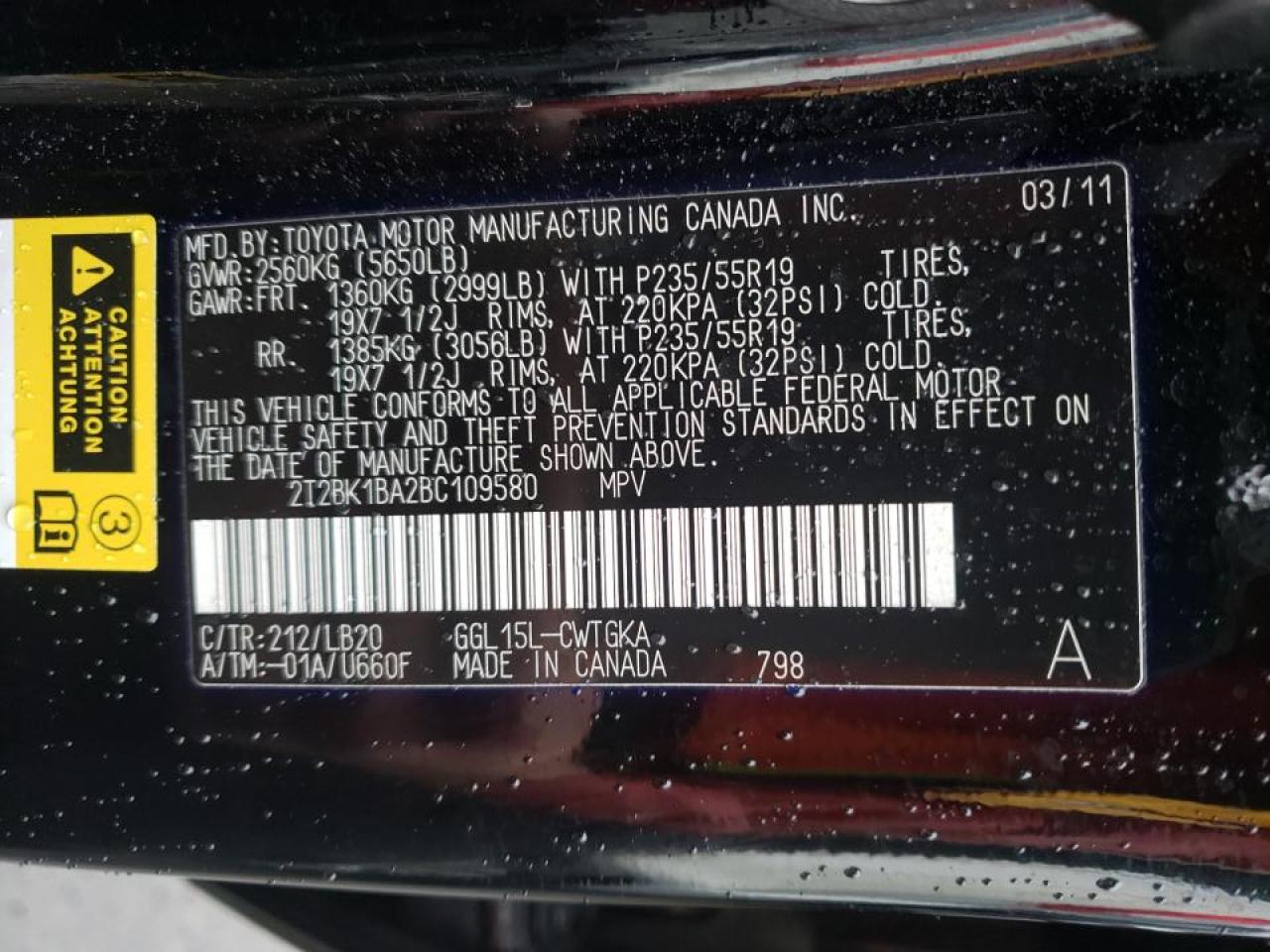 Photo 10 from auction – 2011 LEXUS RX 350 with VIN 2T2BK1BA2BC109580