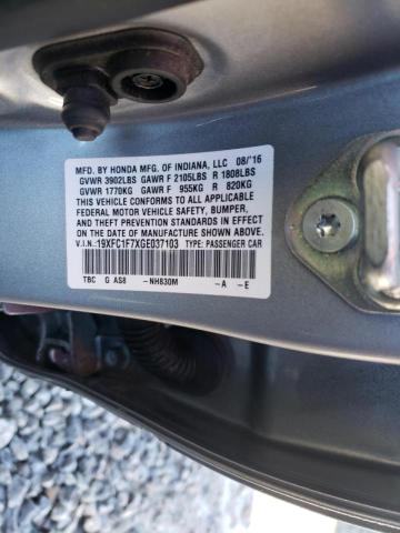 Photo 10 from auction – 2016 HONDA CIVIC EXL with VIN 19XFC1F7XGE037103